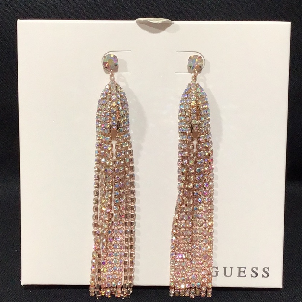 NIB Guess Tassel Rhinestone Earrings, Posts